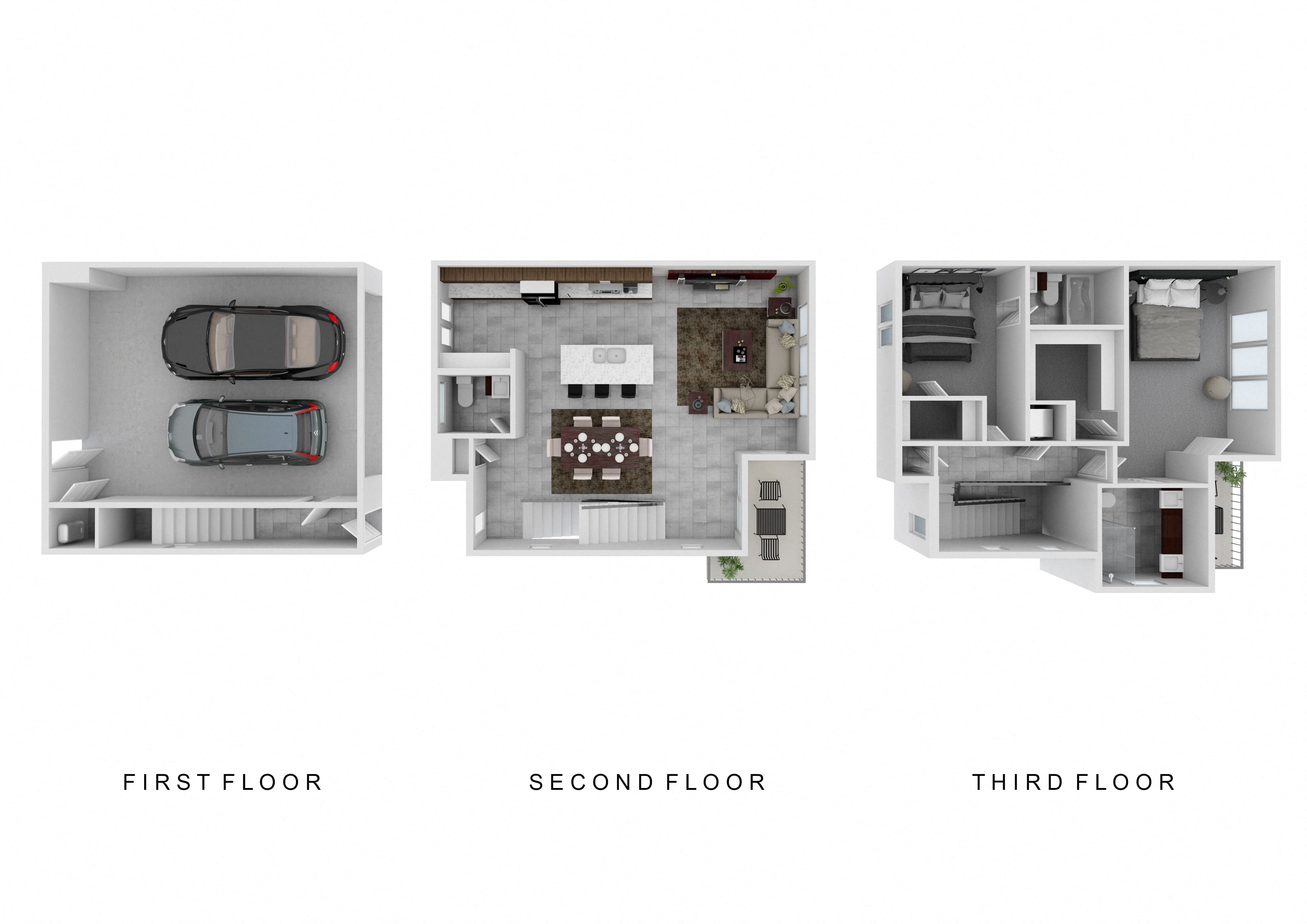 Floor plan for 2 beds, 2.5 baths, 1534 sqft